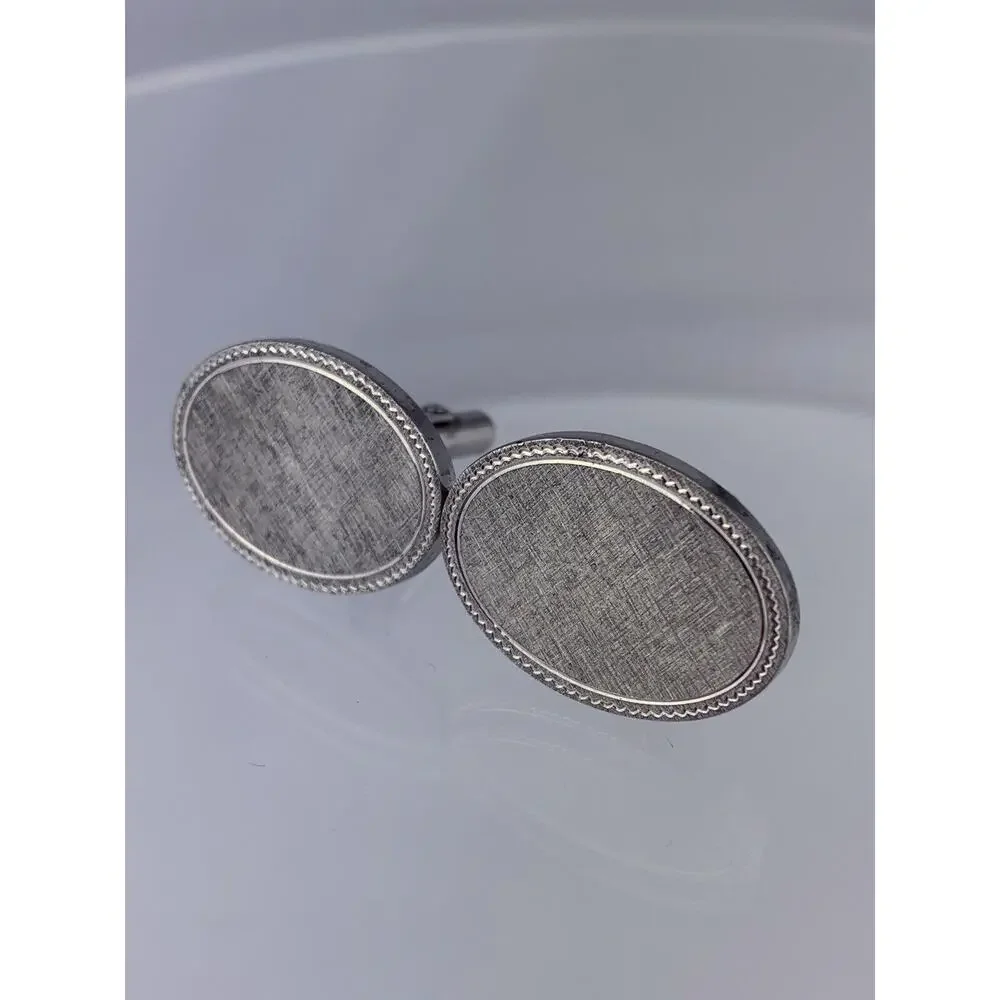 Simple Brushed Face Sterling Silver Cufflinks Large Oval Modern Destino Vintage